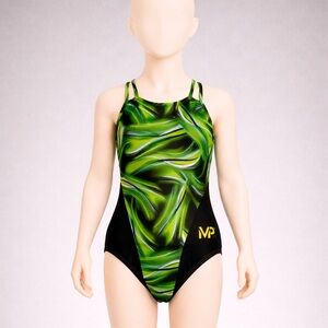 Green and Black Kids One Piece Swimsuit